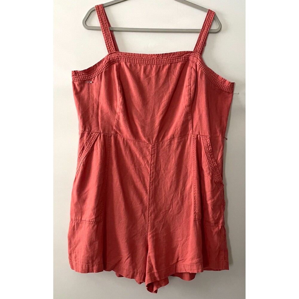 Old Navy Coral Pink Linen Blend Sleeveless Romper Women's XXL Adjustable Straps